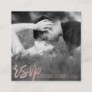 Elegant Rose Gold Foil Script Photo RSVP Enclosure Card