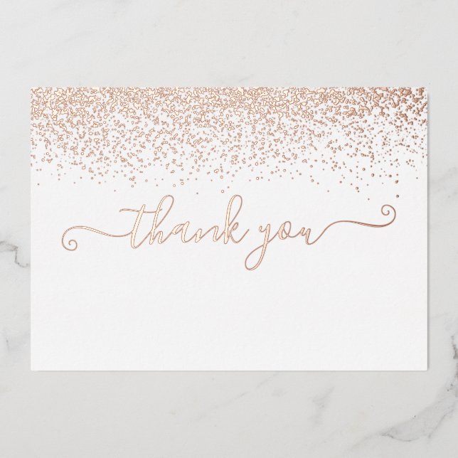Elegant Rose Gold Foil Script Thank You Card (Front)