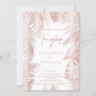 Elegant rose gold foil tropical leaves romantic invitation
