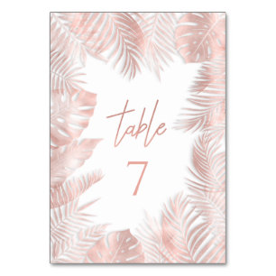 Elegant rose gold foil  tropical leaves romantic table number