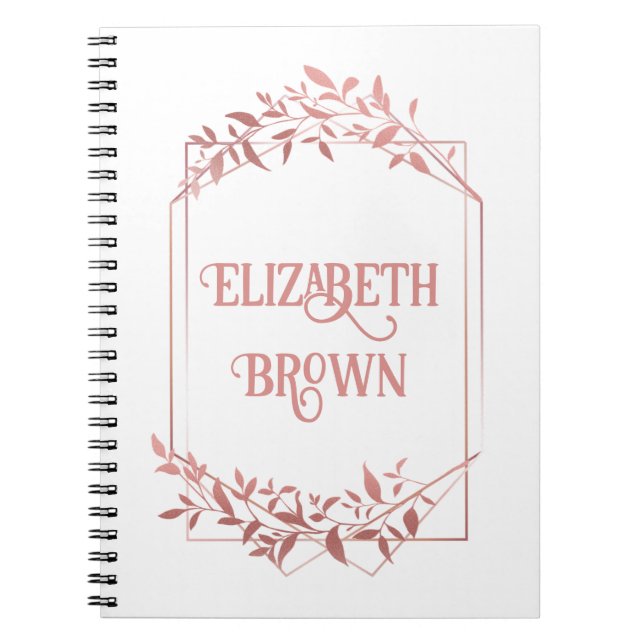 Elegant rose gold frame leaves light notebook (Front)
