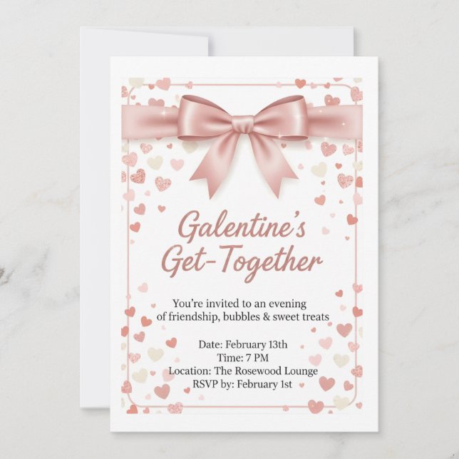 Elegant Rose Gold Galentine's Day Invitation Templ (Devant)