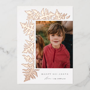 Elegant Rose Gold Garland 2 Photo Christmas Foil Holiday Card
