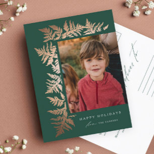 Elegant Rose Gold Garland Photo Christmas Holiday Postcard
