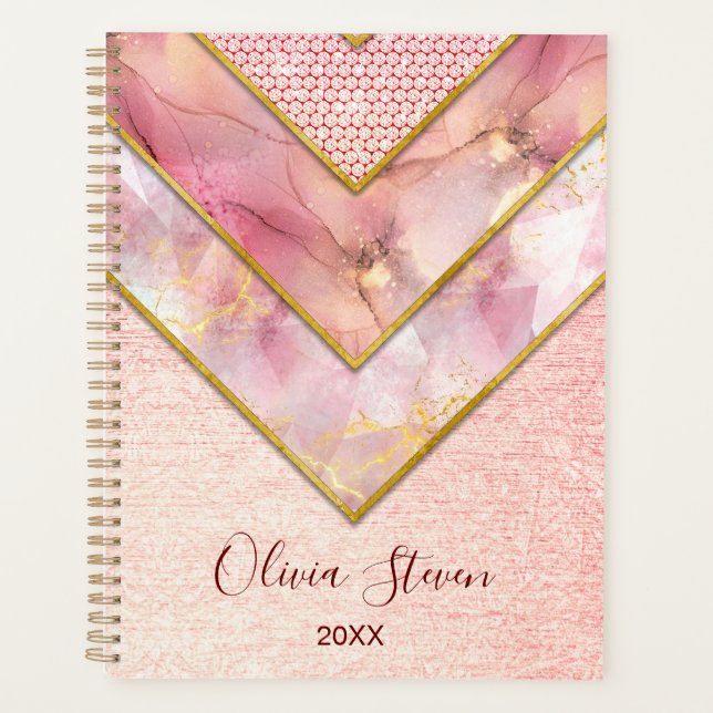 Elegant rose gold girly geometric  planner (Front)