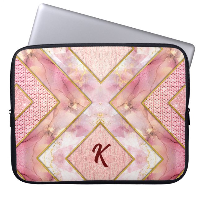 Elegant rose gold girly geometric sketchbook laptop sleeve (Front)