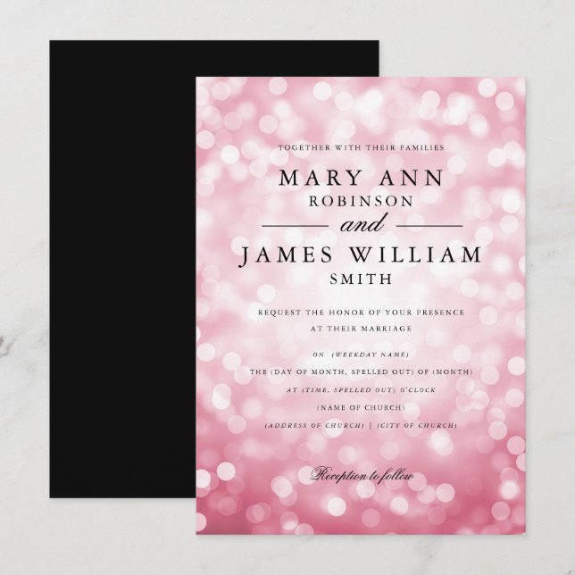 Elegant Rose Gold Glam Lights Wedding  Invitation (Front/Back)