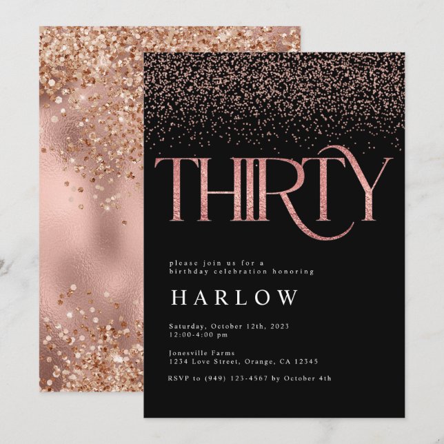 Elegant Rose Gold Glitter 30th Birthday Invite (Front/Back)