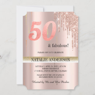 Elegant rose Gold  Glitter 50th Birthday  In Invitation