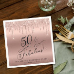 Elegant Rose Gold Glitter 50th Birthday Party Napkin<br><div class="desc">Chic napkins for her 50th birthday party featuring "50 & Fabulous" in an elegant calligraphy script,  a rose gold background and rose gold faux glitter. Personalize with her name and the date of the party.</div>