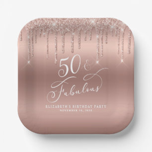 Elegant Rose Gold Glitter 50th Birthday Party Paper Plate