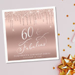 Elegant Rose Gold Glitter 60th Birthday Party Napkin<br><div class="desc">Chic napkins for her 60th birthday party featuring "60 & Fabulous" in an elegant white calligraphy script,  a rose gold background and rose gold faux glitter. Personalize with her name and the date of the party.</div>