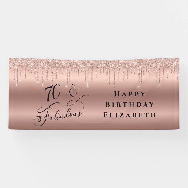 Elegant Rose Gold Glitter 70th Birthday Party Banner (Horizontal)