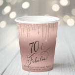 Elegant Rose Gold Glitter 70th Birthday Party Paper Cups<br><div class="desc">Chic paper cups for her 70th birthday party featuring "70 & Fabulous" in a calligraphy script on a rose gold background with rose gold faux glitter drips.</div>