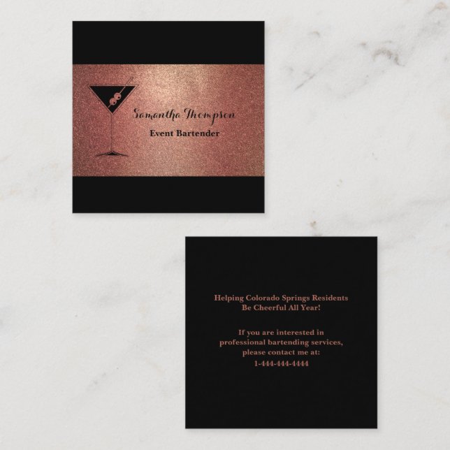 Elegant Rose Gold Glitter Bartender Business Card (Front/Back)