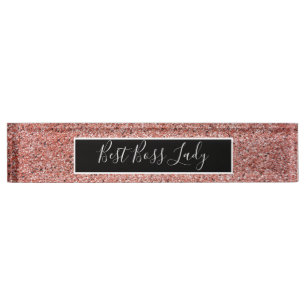 Elegant Rose Gold Glitter Best Boss Lady Nameplate