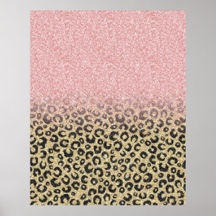 Elegant Rose Gold Glitter Black Leopard Print