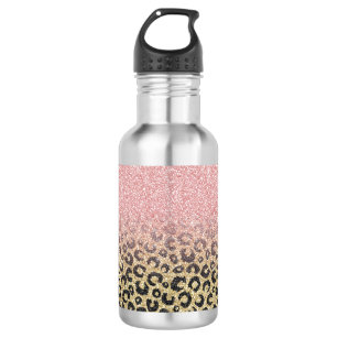 Elegant Rose Gold Glitter Black Leopard Print 532 Ml Water Bottle