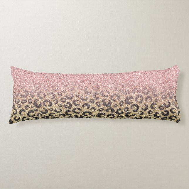 Elegant Rose Gold Glitter Black Leopard Print Body Pillow (Front)