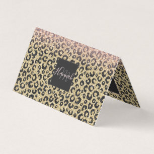Elegant Rose Gold Glitter Black Leopard Print Business Card