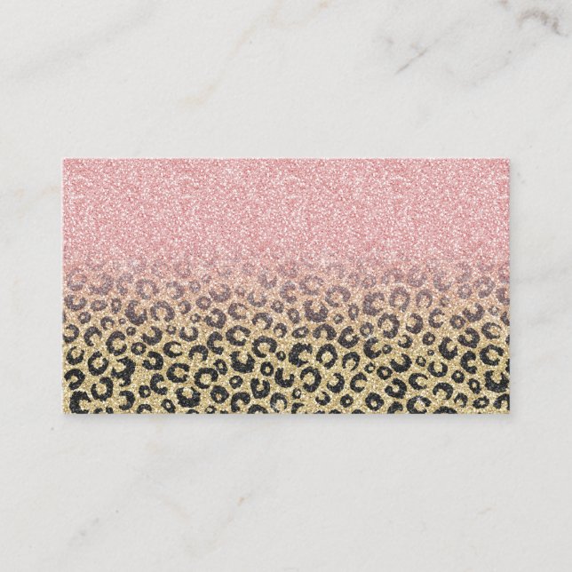 Elegant Rose Gold Glitter Black Leopard Print Business Card (Front)