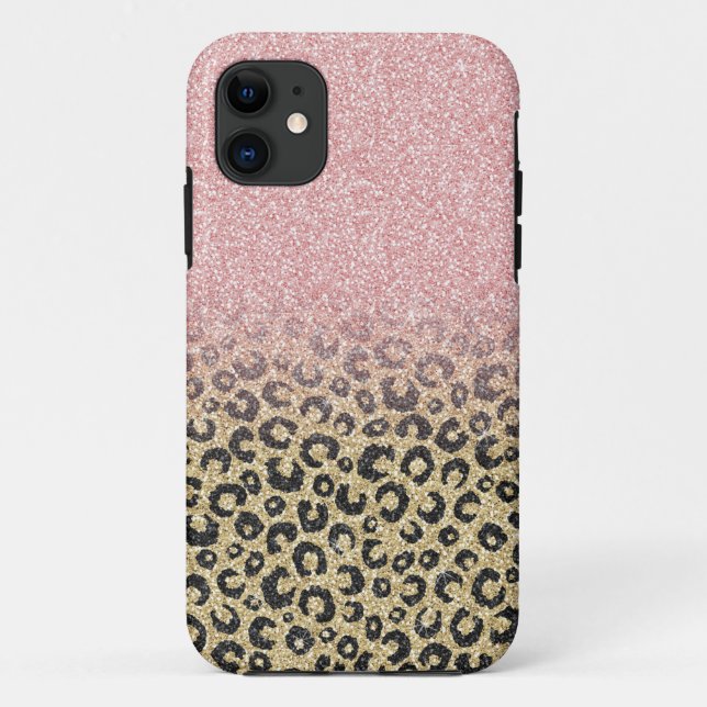 Elegant Rose Gold Glitter  Black Leopard Print Case-Mate iPhone Case (Back)