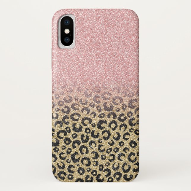 Elegant Rose Gold Glitter Black Leopard Print Case-Mate iPhone Case (Back)