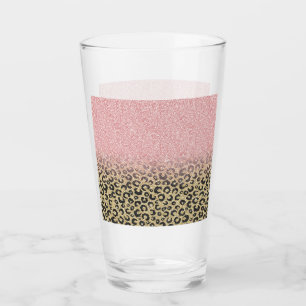Elegant Rose Gold Glitter Black Leopard Print Glass