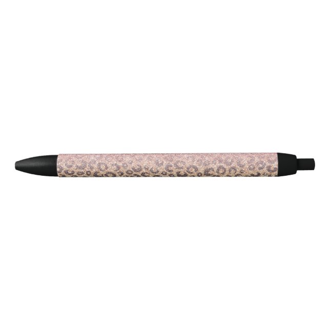 Elegant Rose Gold Glitter Black Leopard Print Ink Pen (Front)