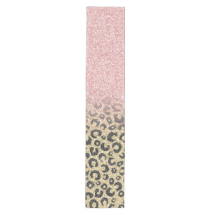 Elegant Rose Gold Glitter Black Leopard Print Medium Table Runner