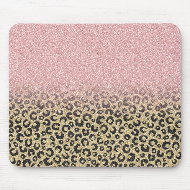 Elegant Rose Gold Glitter Black Leopard Print Mouse Pad (Front)