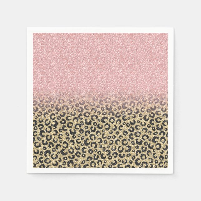 Elegant Rose Gold Glitter Black Leopard Print Napkin (Front)