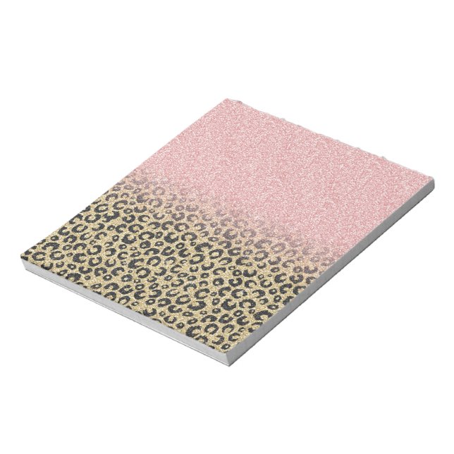 Elegant Rose Gold Glitter Black Leopard Print Notepad (Rotated)