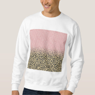 Elegant Rose Gold Glitter Black Leopard Print Sweatshirt
