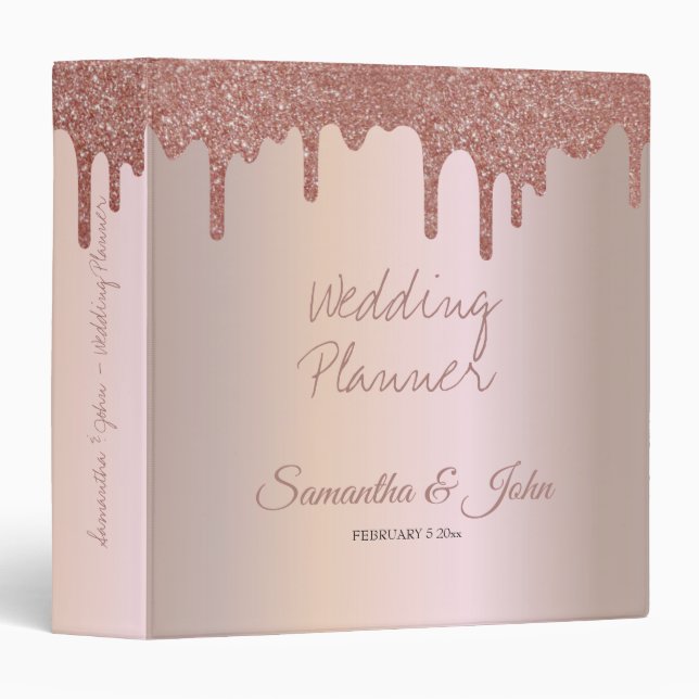 Elegant Rose Gold Glitter, Blush and Black Text Binder (Front/Spine)