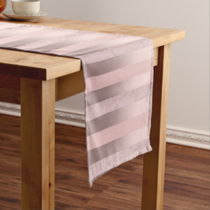 Elegant rose gold glitter & blush pink stripe short table runner