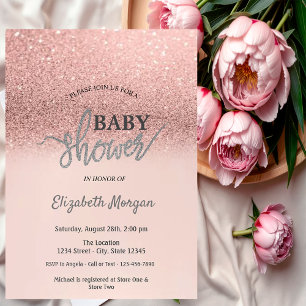 Elegant Rose Gold Glitter Bokeh Baby Shower Invitation