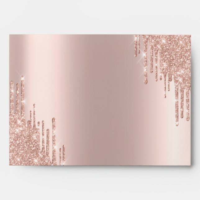 Elegant Rose Gold Glitter Bokeh Drips Envelope (Front)