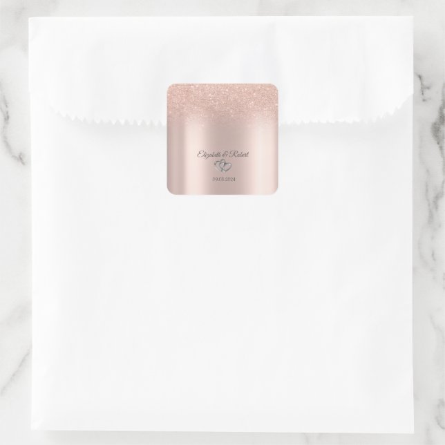 Elegant Rose Gold Glitter Bokeh Hearts Square Sticker (Bag)