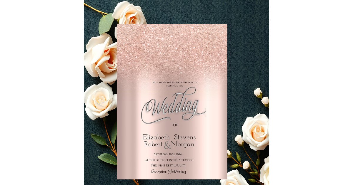 Elegant Rose Gold Glitter Bokeh Wedding Invitation | Zazzle