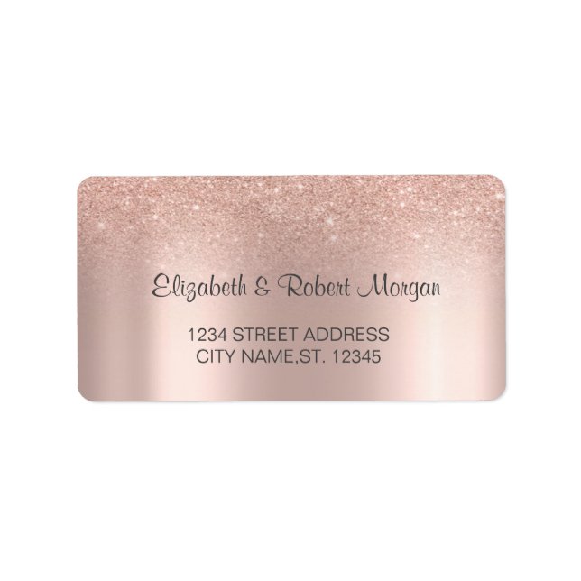 Elegant Rose Gold Glitter Bokeh  Wedding Label (Front)