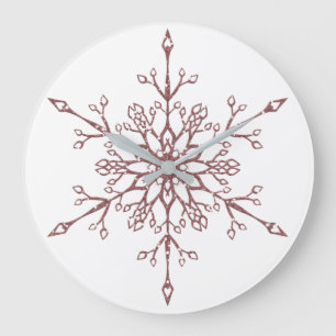 Elegant Rose Gold Glitter Christmas Snowflake Large Clock