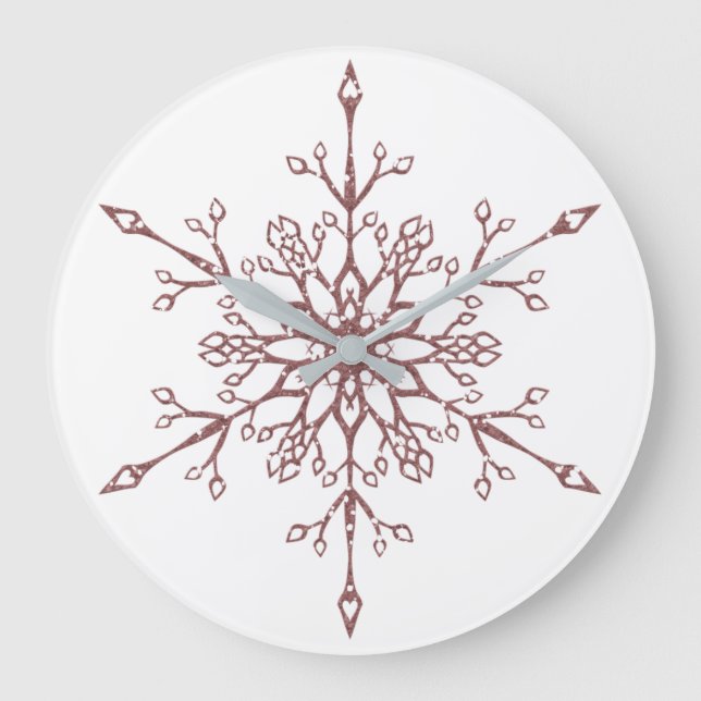 Elegant Rose Gold Glitter Christmas Snowflake Large Clock (Front)