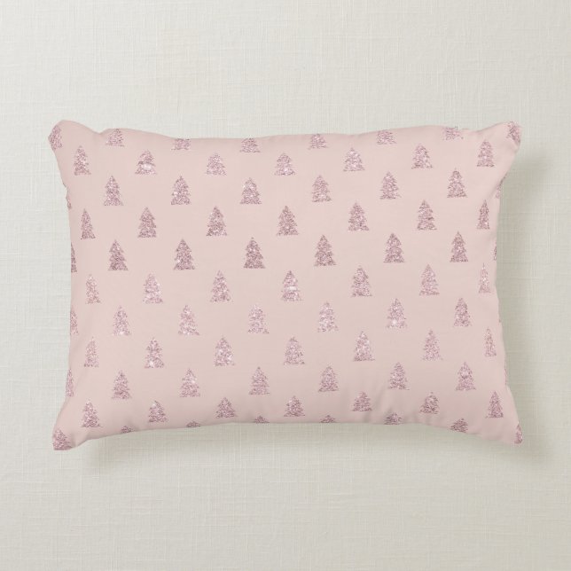 Elegant Rose Gold Glitter Christmas Tree Pattern Accent Pillow (Front)