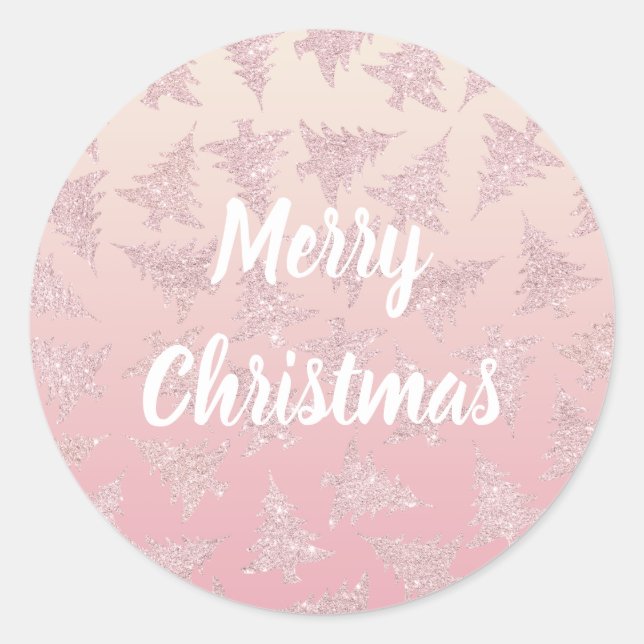 Elegant Rose Gold Glitter Christmas Tree Pattern Classic Round Sticker (Front)