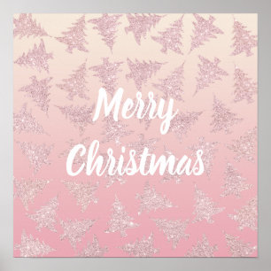 Elegant Rose Gold Glitter Christmas Tree Pattern Poster