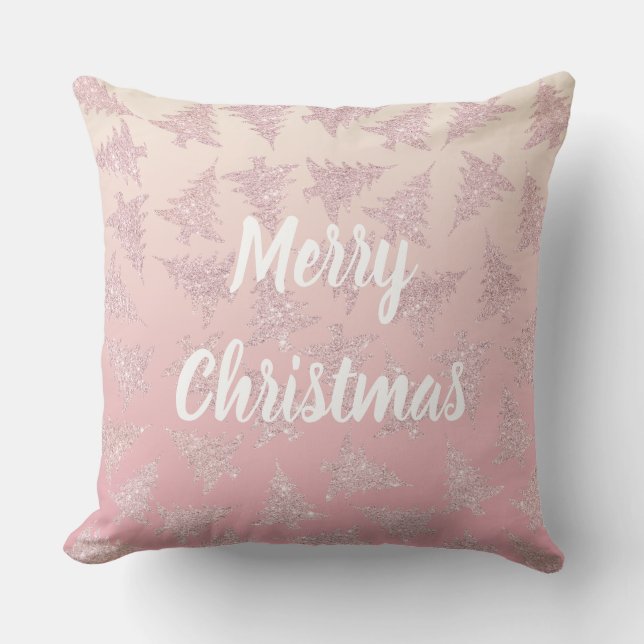 Elegant Rose Gold Glitter Christmas Tree Pattern Throw Pillow (Front)
