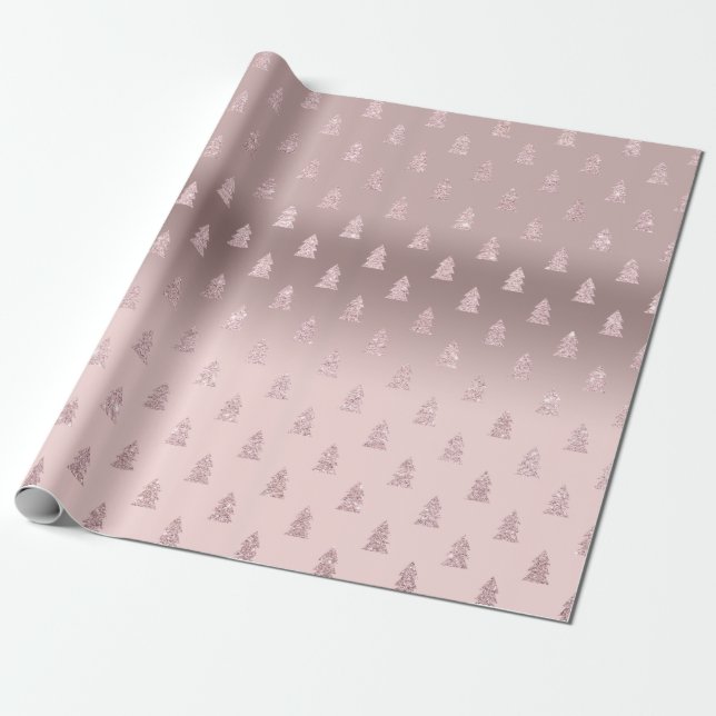 Elegant Rose Gold Glitter Christmas Tree Pattern Wrapping Paper (Unrolled)