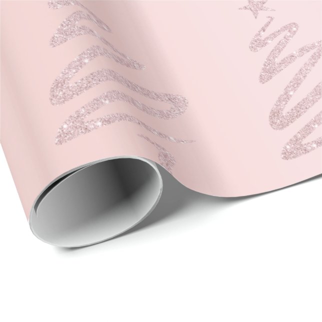 Elegant Rose Gold Glitter Christmas Tree Pattern Wrapping Paper (Roll Corner)