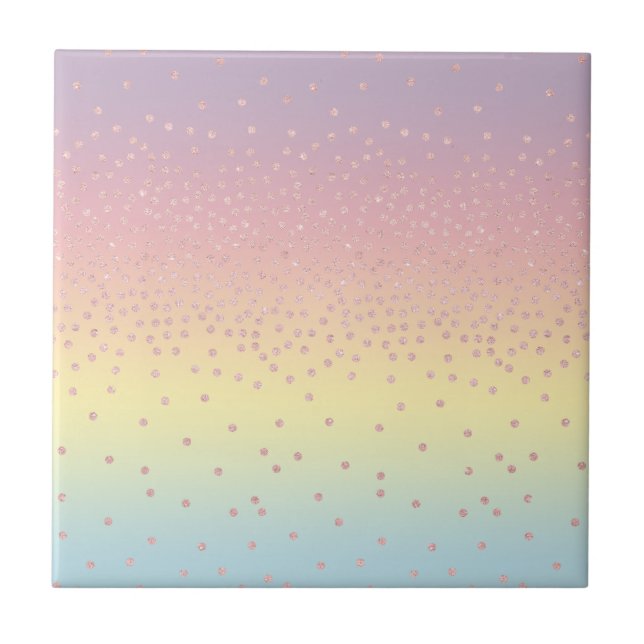 Elegant rose gold glitter confetti dots gradient tile (Front)
